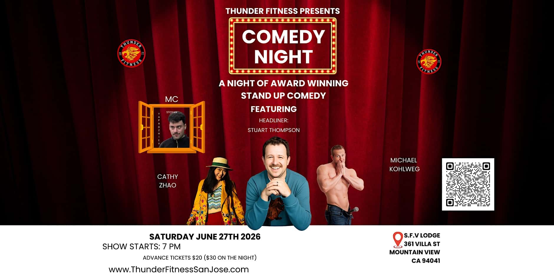 Thunder Fitness Comedy Night at S.F.V. Portuguese Hall of Mountain View – Mountain View, CA