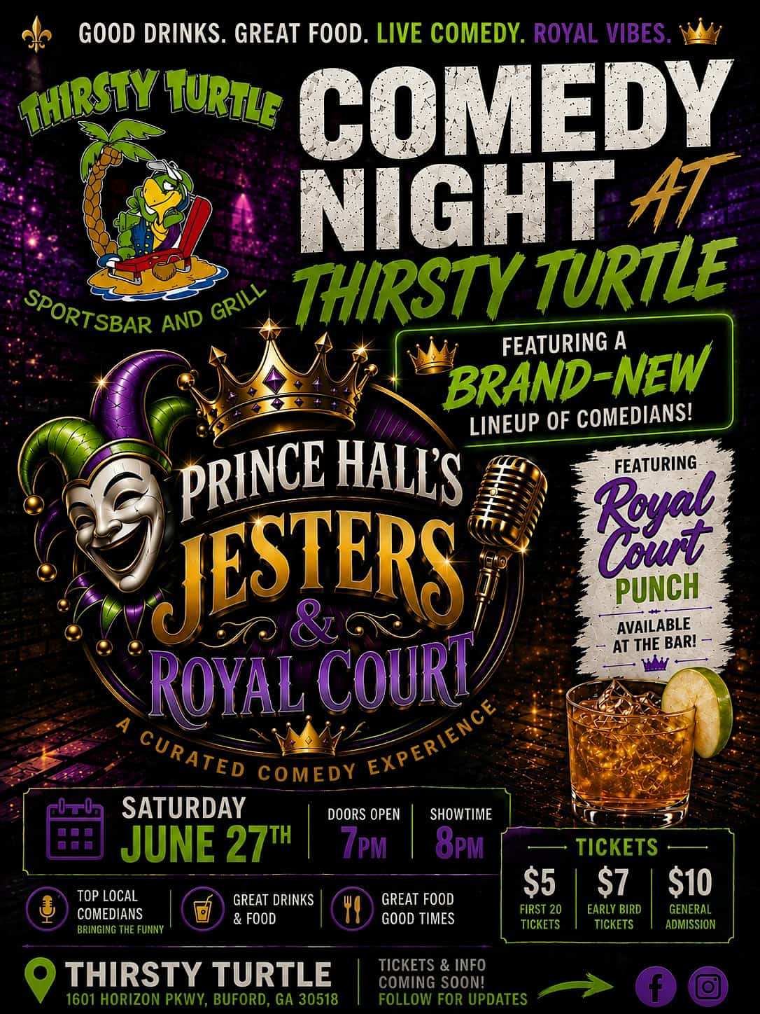 Prince Hall Jesters & Royal Court June 27 at Thirsty Turtle Sports Bar – Buford, GA