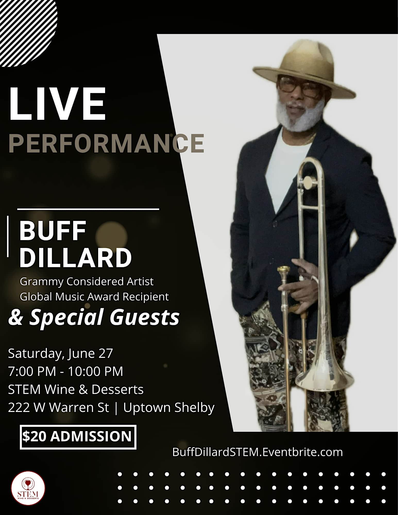 An Intimate Concert w/BUFF DILLARD & Special Guests at STEM Wine & Desserts – Shelby, NC