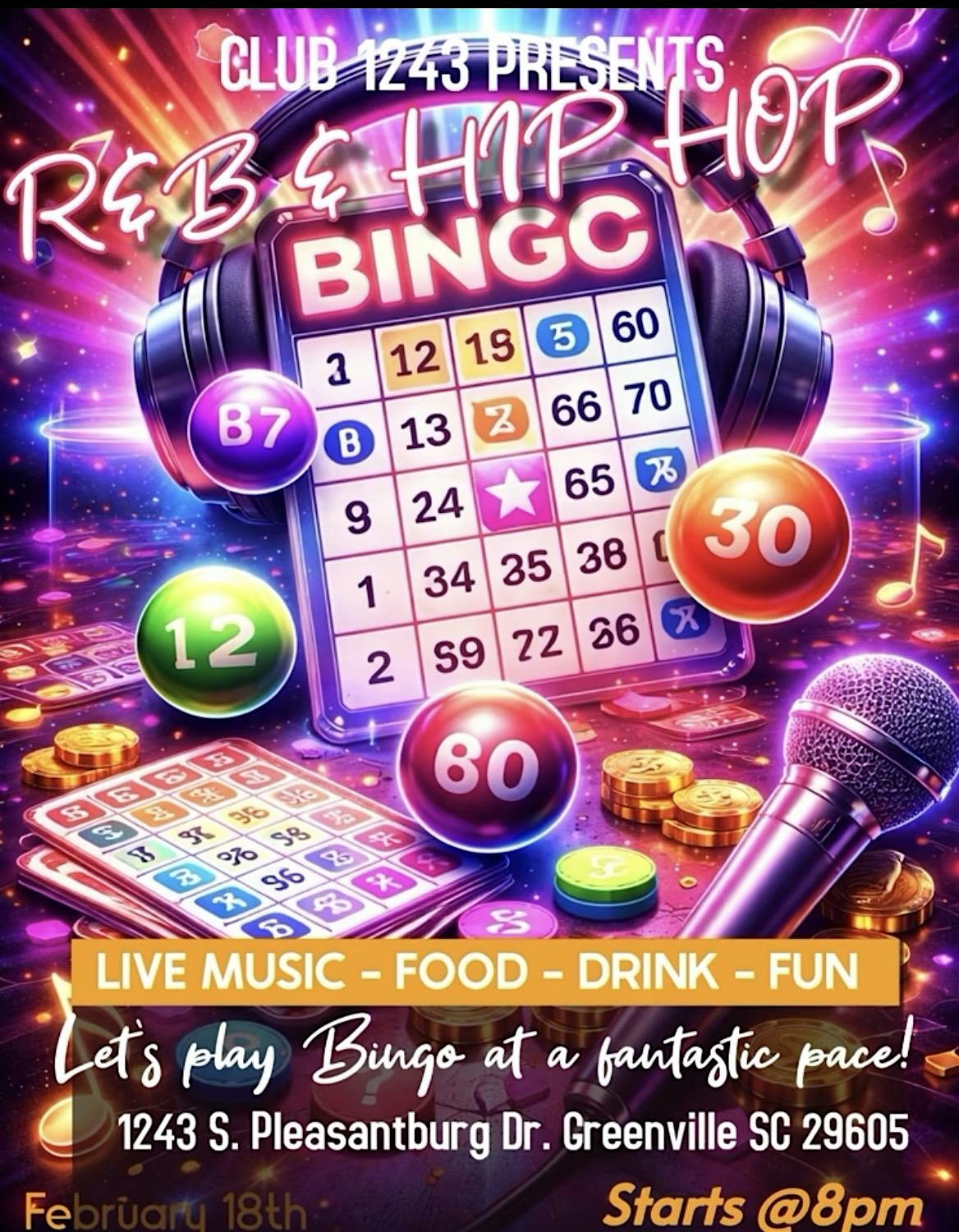 R&B / Hip Hop Bingo Every Wednesday @1243 at 1243 Food & Spirits – Greenville, SC