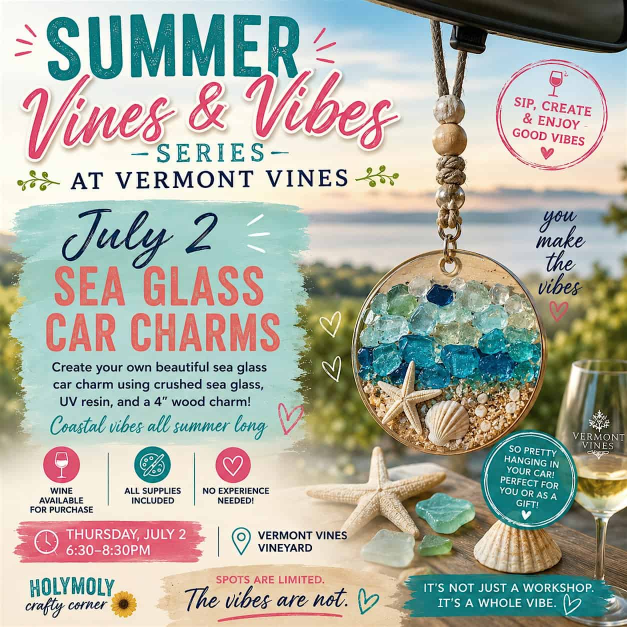 Sea Glass Car Charms: SUMMER VINES & VIBES SERIES at Vermont Vines at Vermont Vines – Town of Rockingham, VT