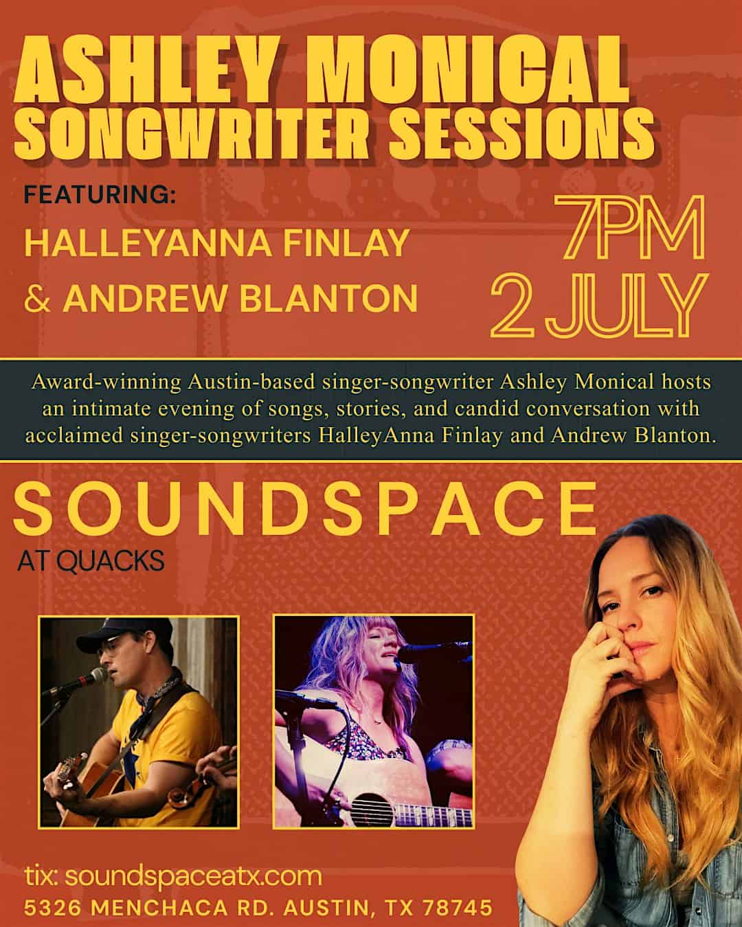 Ashley Monical Songwriter Sessions at Captain Quack’s Soundspace – Austin, TX