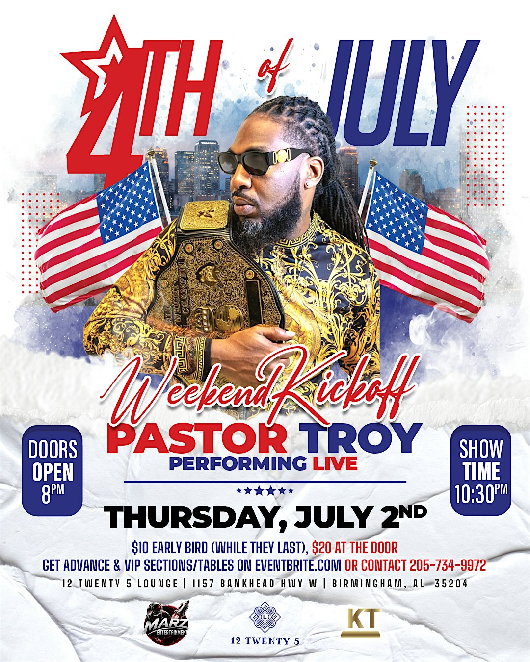 Pastor Troy Performing Live – 4th of July Weekend Kickoff Party at 12 Twenty 5 Lounge – Birmingham, AL