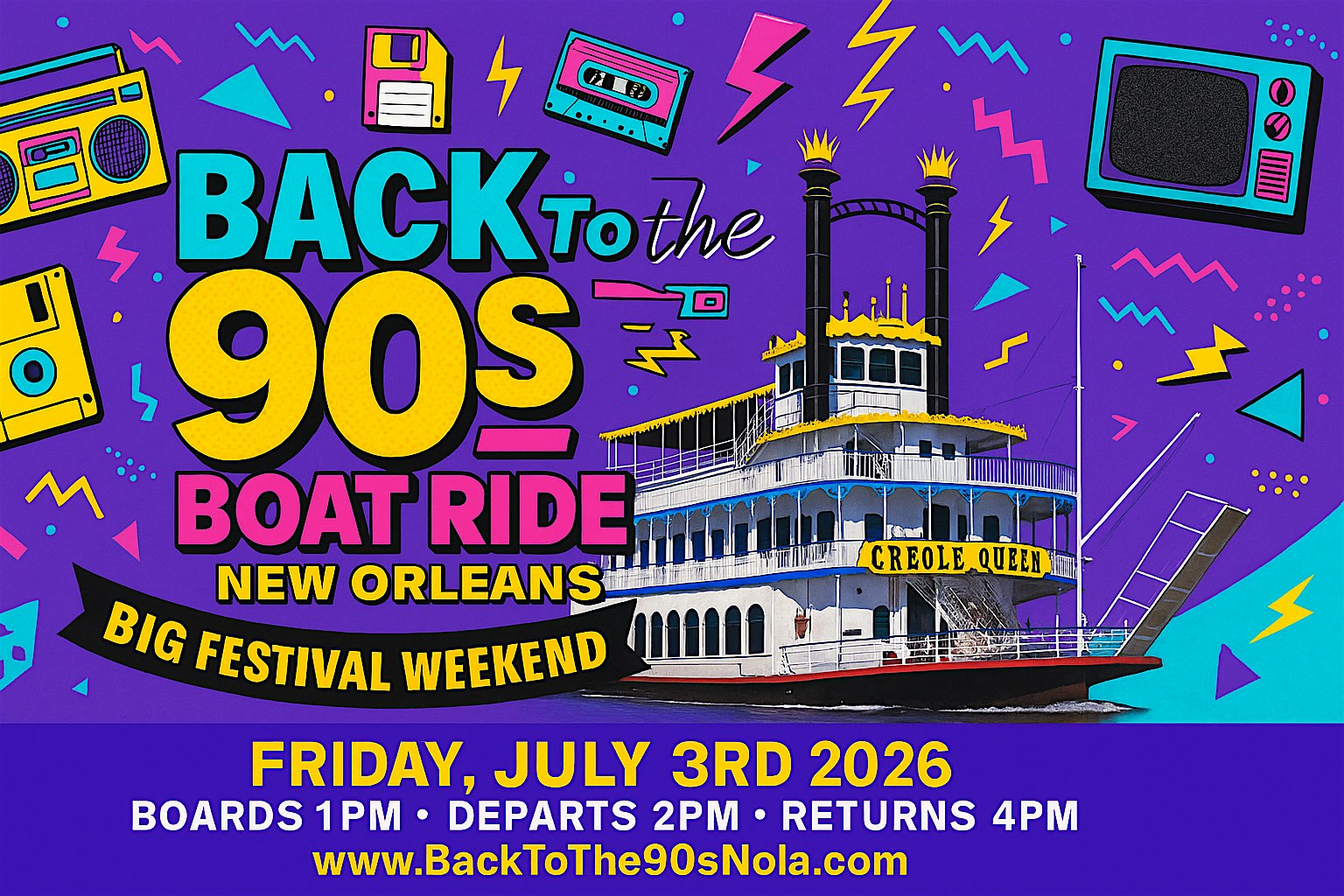 Back to the 90s Boat Ride – Big Festival Weekend 2026 in NOLA at Paddlewheeler Creole Queen – New Orleans, LA