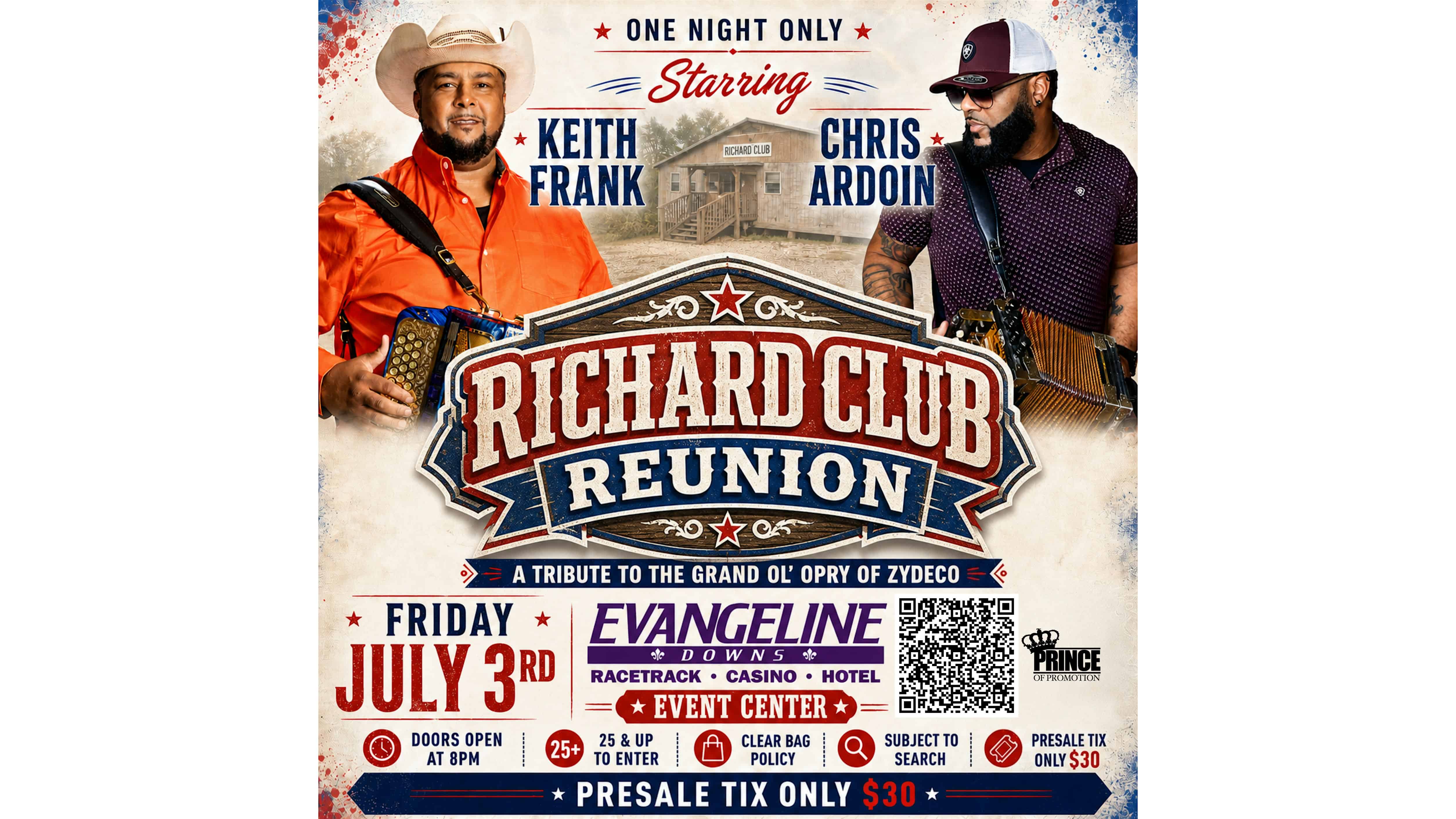 Richard Club Reunion featuring Keith Frank & Chris Ardoin at Evangeline Downs Racetrack & Casino – Opelousas, LA