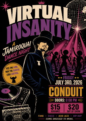 Virtual Insanity: A Jamiroquai Dance Night at Conduit – Winter Park, FL
