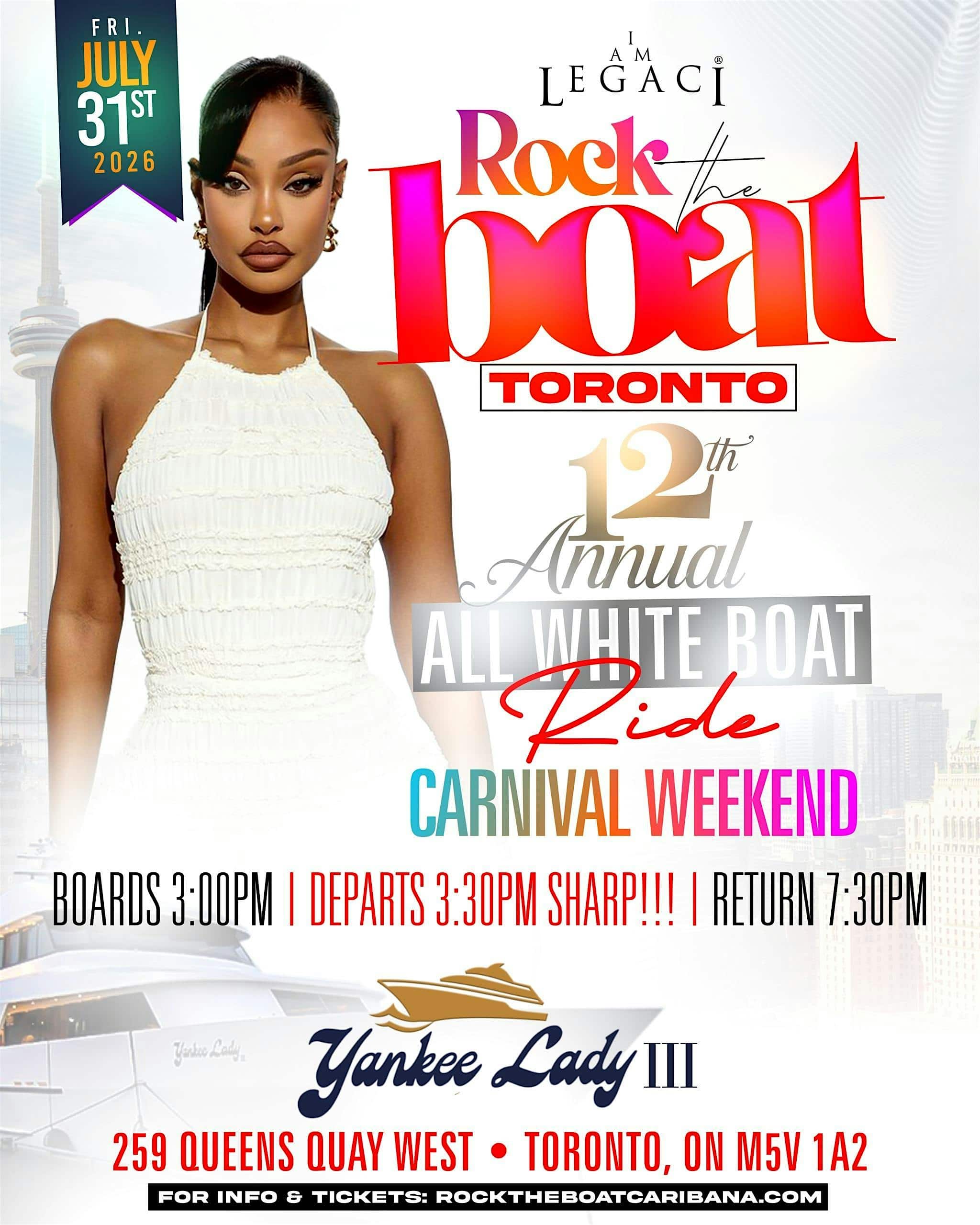 Rock The Boat: Toronto Carnival All White Yacht Party 2026 at Yankee Lady III Dock – Toronto, Canada
