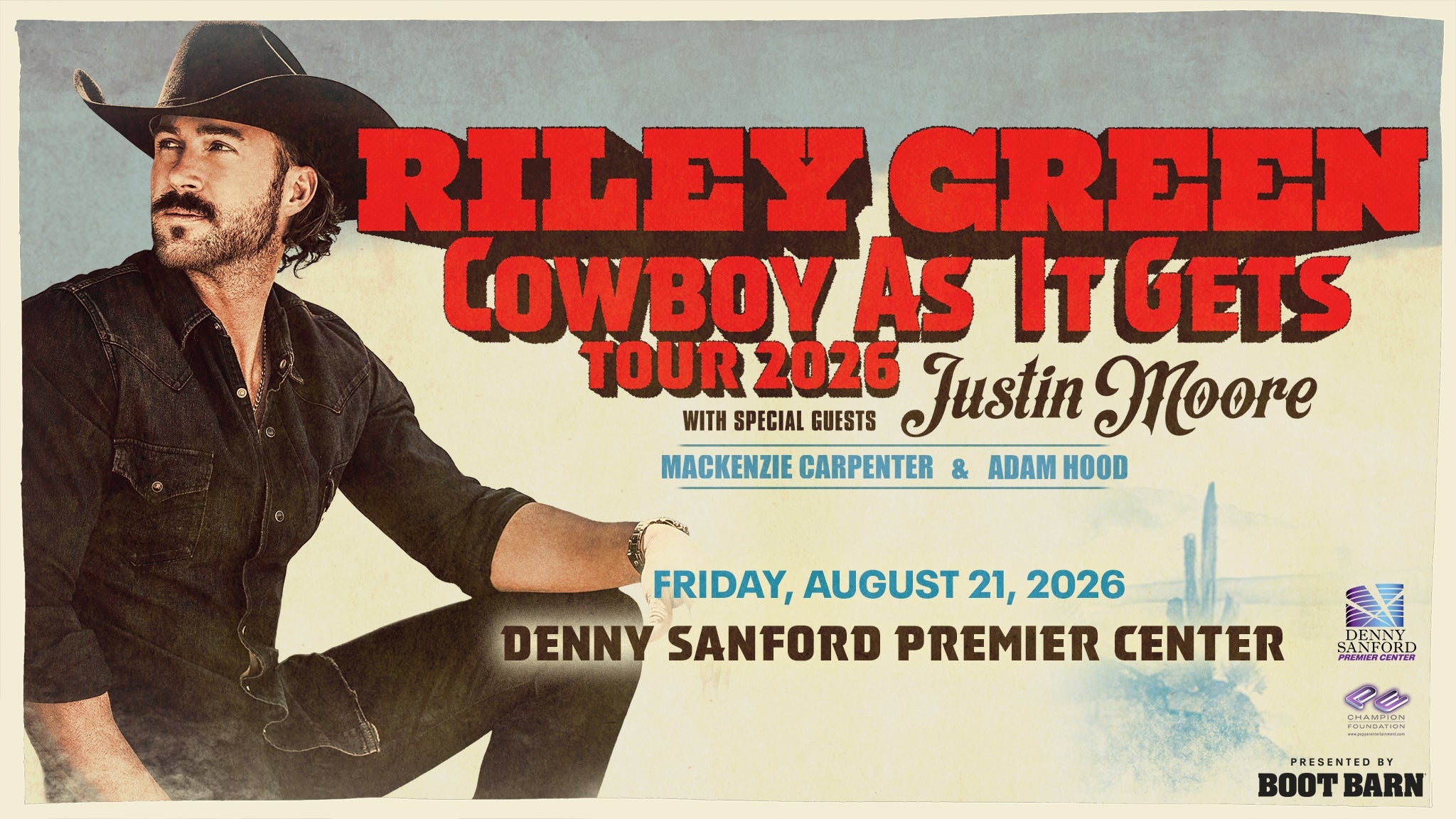 Riley Green: Cowboy As It Gets Tour 2026 at Denny Sanford PREMIER Center – Sioux Falls, SD