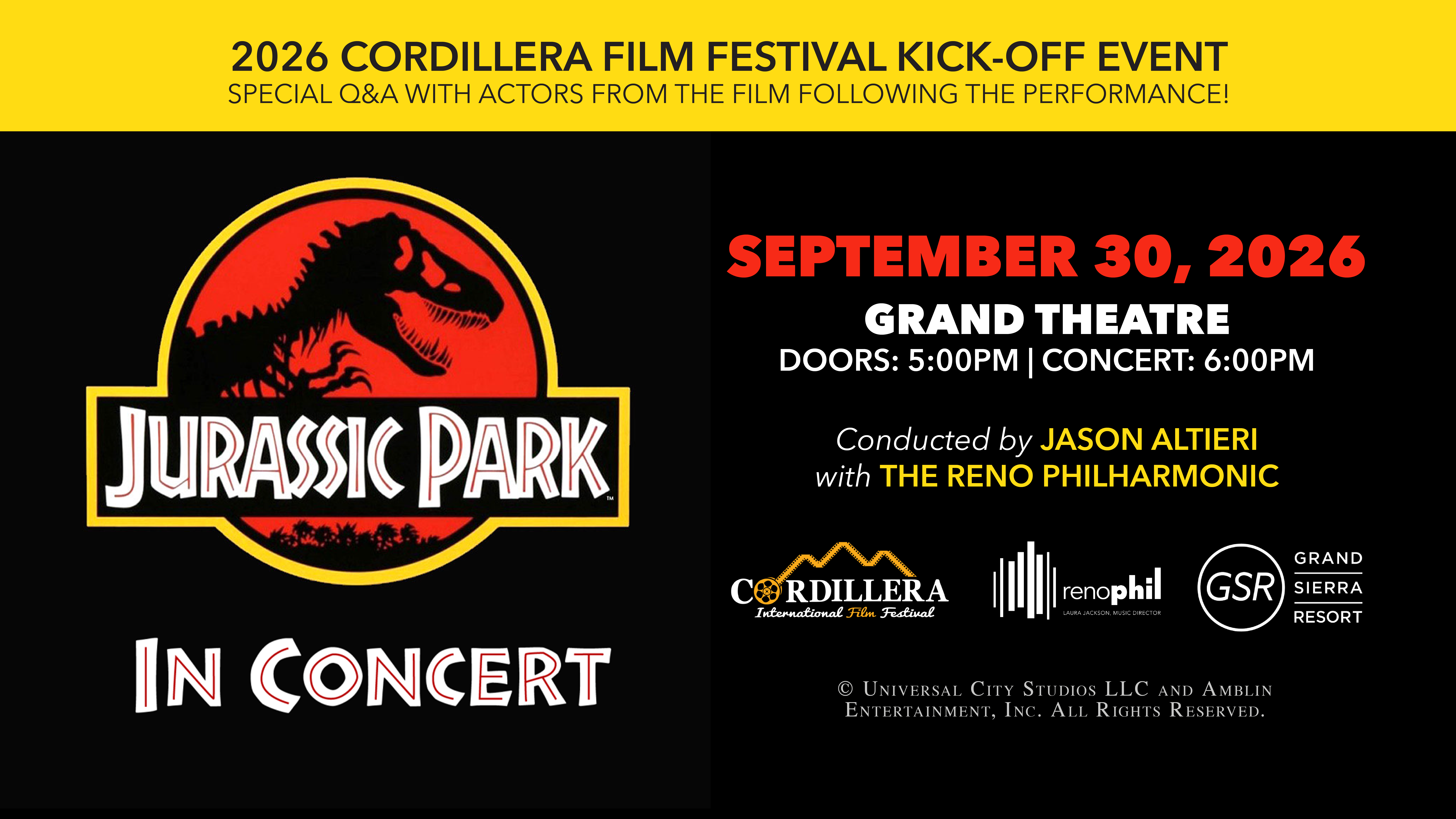 Jurassic Park In Concert With The Reno Philharmonic at Grand Sierra Resort and Casino – Reno, NV