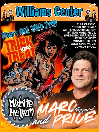 Cult Classic “Trick Or Treat” with live commentary by star Marc Price (Also starred Gene Simmons and Ozzy Osbourne), live music performed with movie Midnite Hellion also a premier movie comedy show. at Williams Center – Rivoli Theater – Rutherford – Rutherford, NJ
