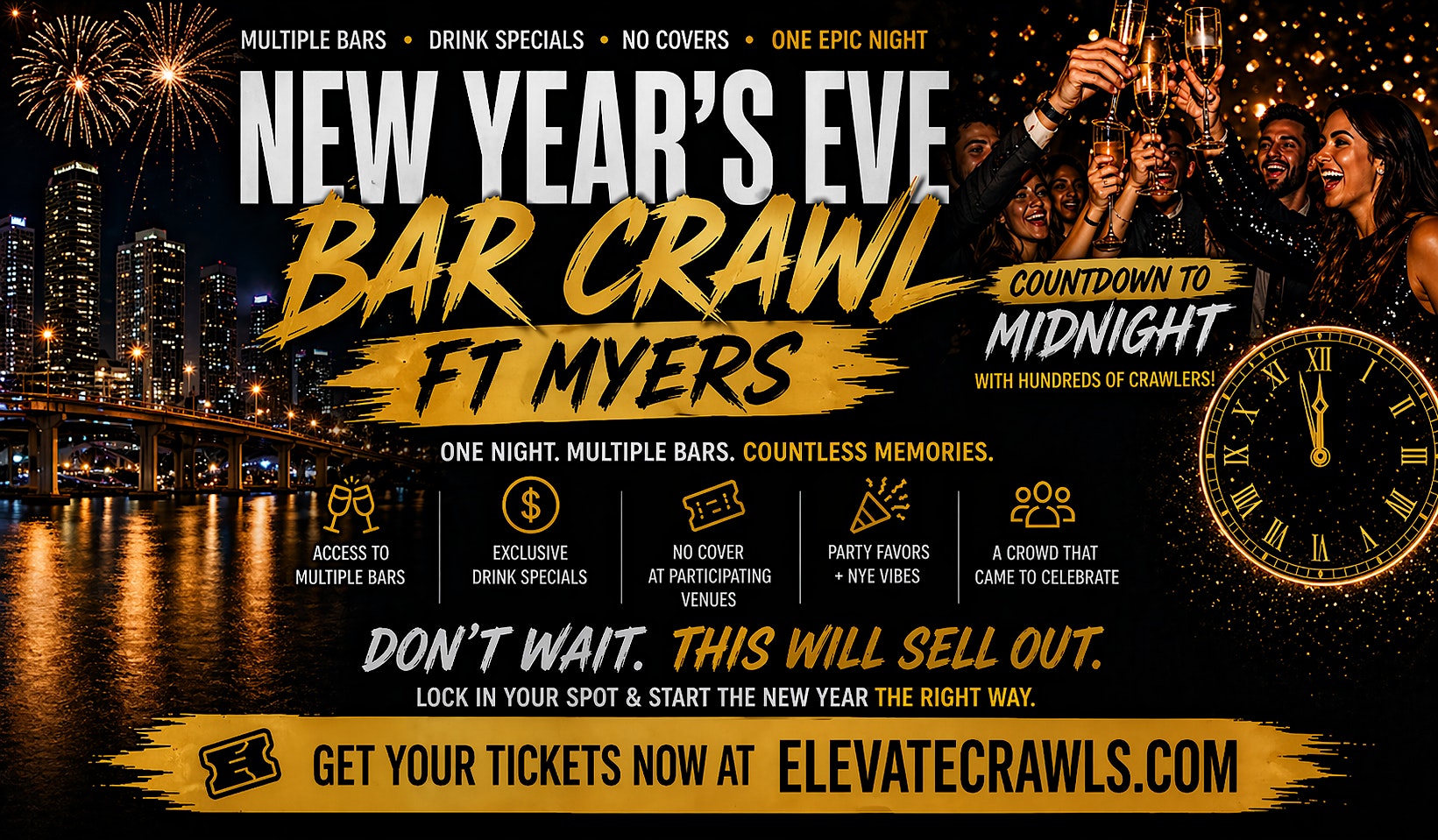 The Official New Years Eve Bar Crawl – Ft Myers at The HIDEAWAY .Bar – Fort Myers, FL