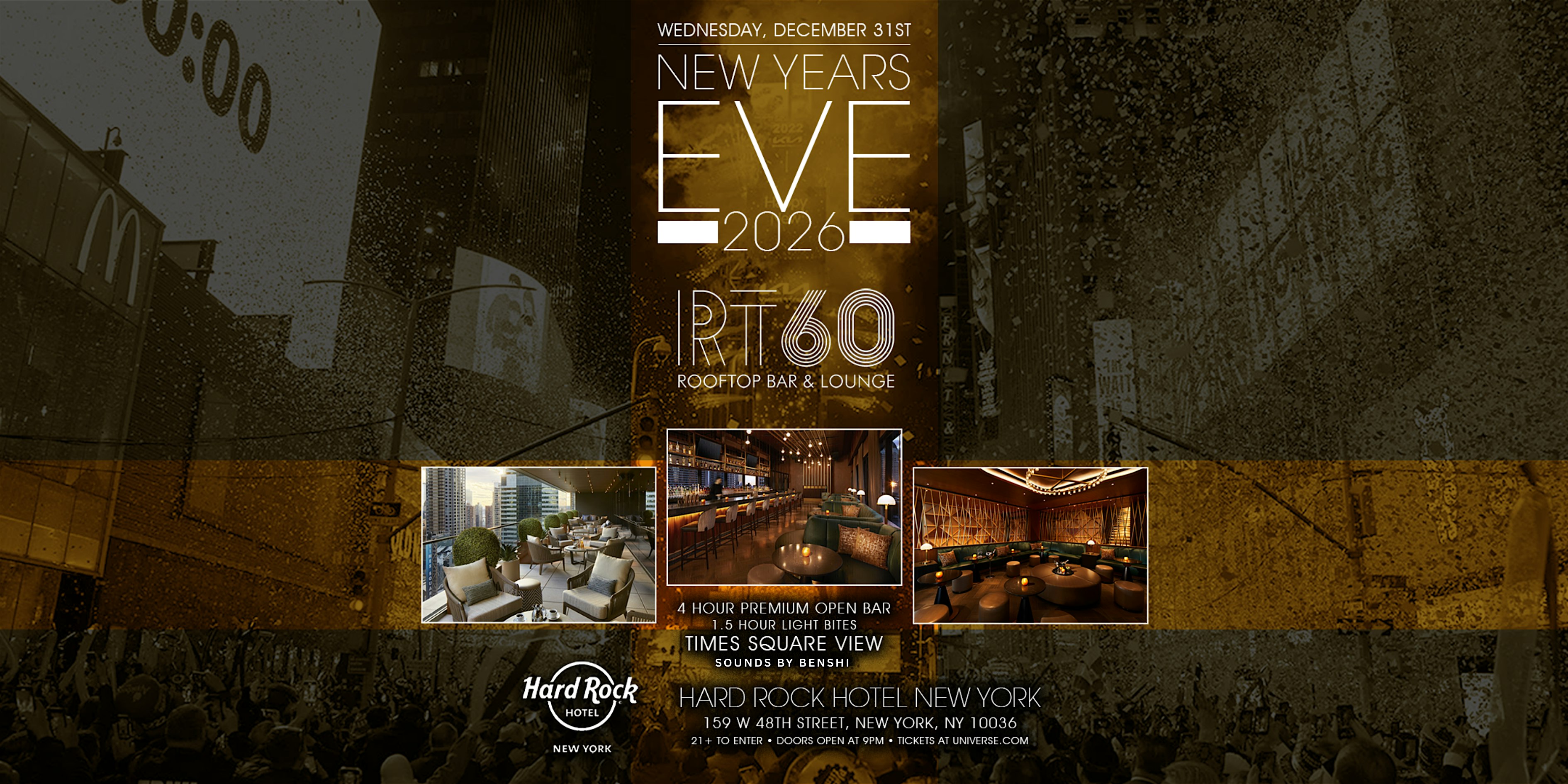 NEW YEARS PARTY at RT60 ROOFTOP BAR & LOUNGE AT HARD ROCK HOTEL NEW YORK at RT60 Rooftop Bar & Lounge – New York, NY
