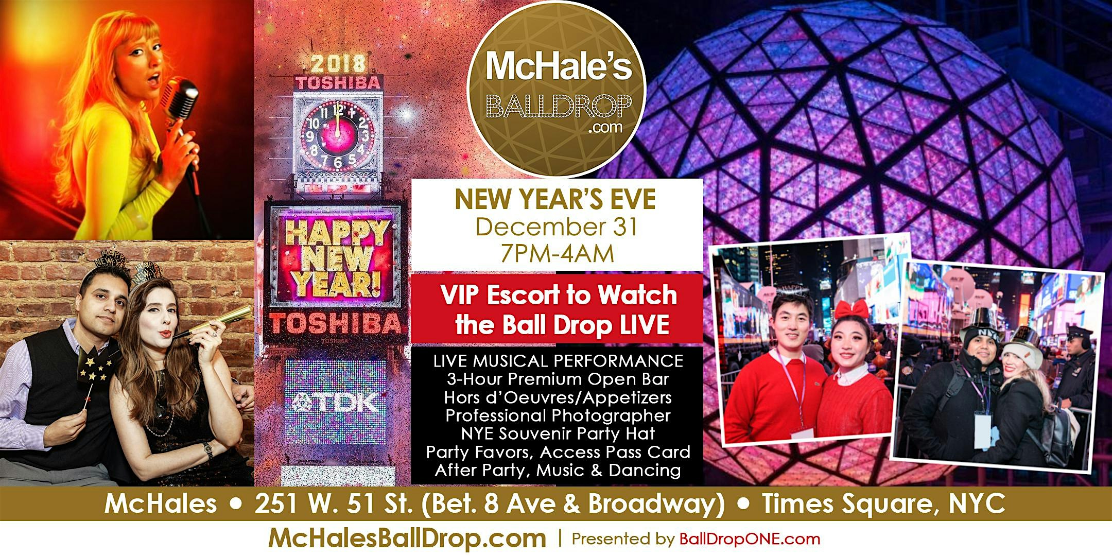 MCHALE’S New Year’s Eve 2027 – VIP Escort to LIVE Ball Drop View – Dec 31 at McHale’s Times Square | DIRECT VIEWS OF THE BALL DROP – New York, NY