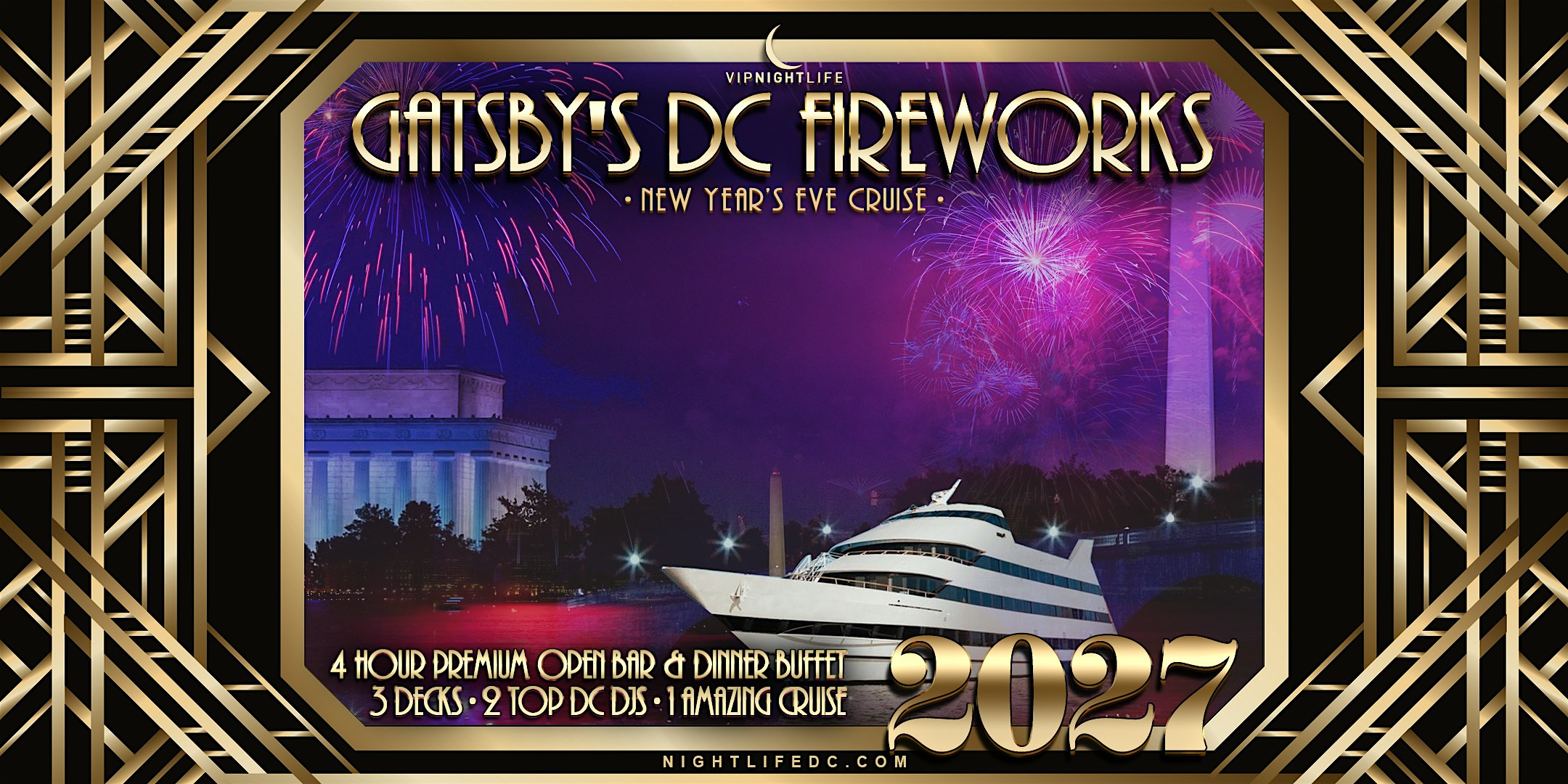 Gatsby’s DC Fireworks New Year’s Eve Yacht Party 2027 at Spirit of Washington DC by Hornblower – Washington, DC