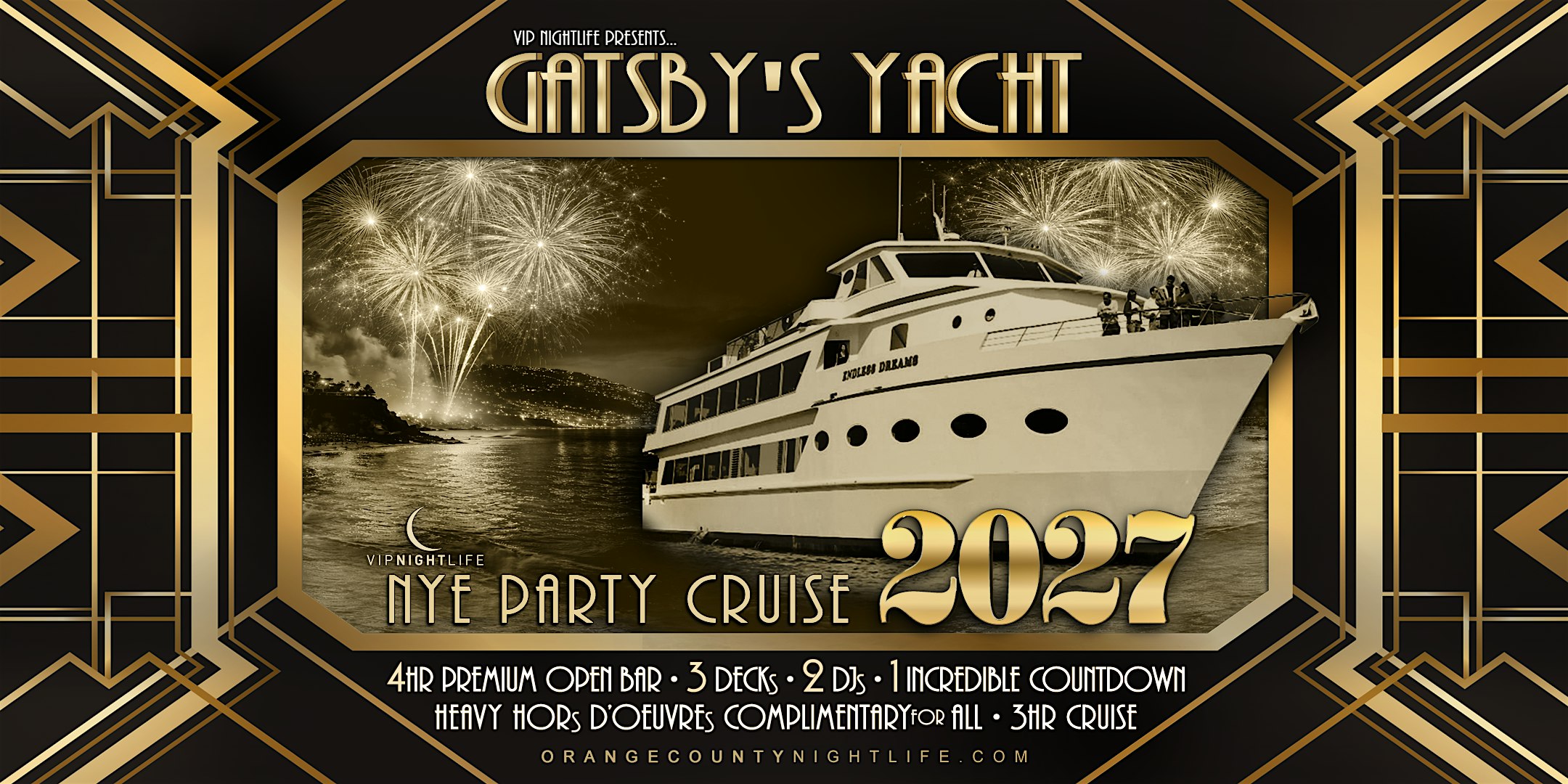 2027 Newport Beach New Year’s Eve Fireworks Cruise | Gatsby’s Yacht Party at Endless Dreams Yacht Newport Beach – Newport Beach, CA