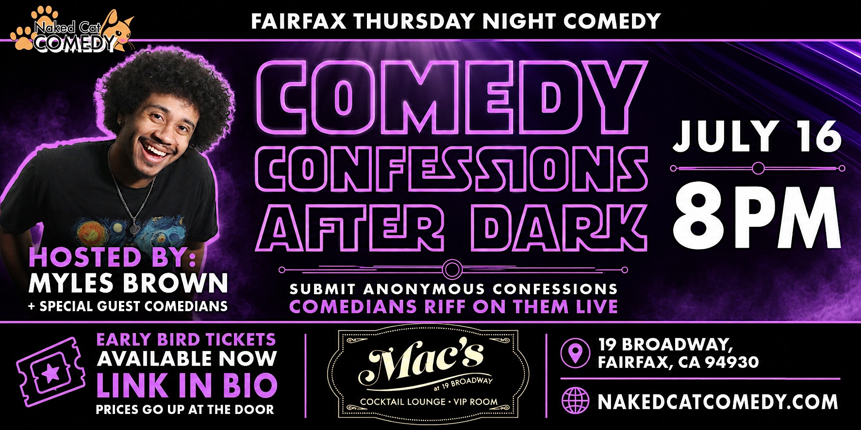 Comedy Confessions After Dark: Live in Fairfax at Mac’s at 19 Broadway – Fairfax, CA