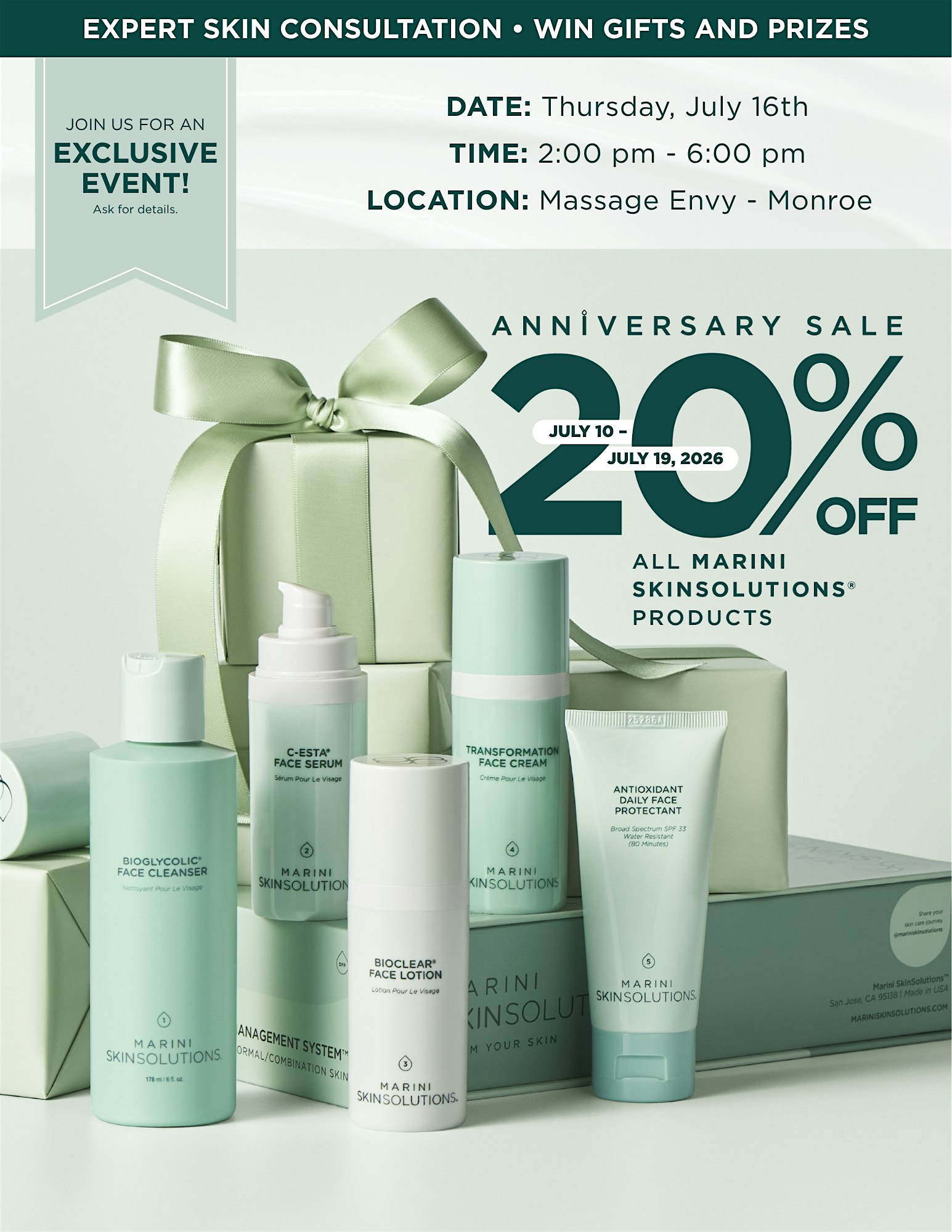 Marini SkinSolutions Anniversary Celebration at Massage Envy – Monroe, LA