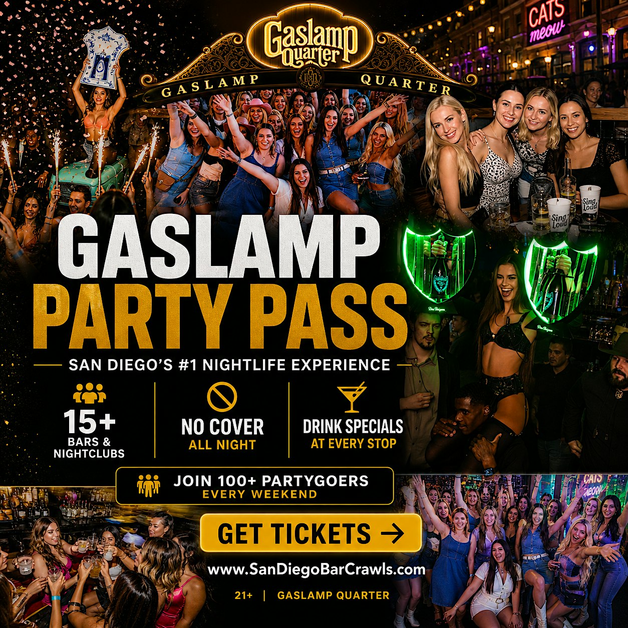 Gaslamp Experience Party Pass -15 CLUBS IN 1 NIGHT at Good Night John Boy – San Diego, CA