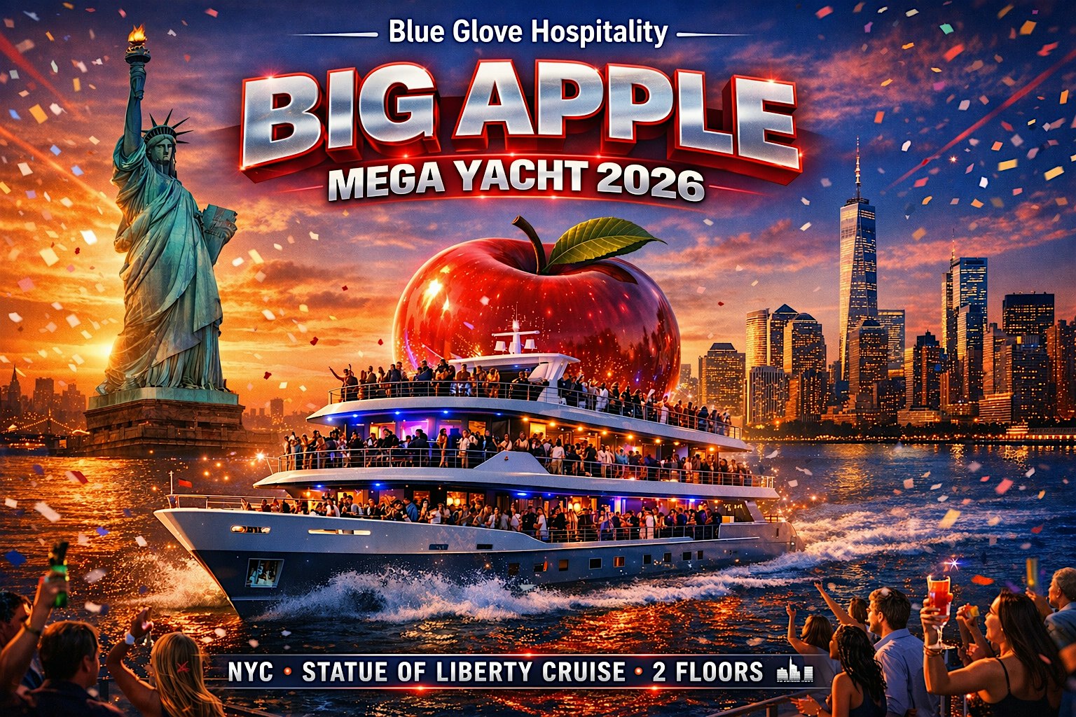 Blue Glove Presents: #1 BIG APPLE MEGA-YACHT 2026 | NYC(Open Bar Available) at Skyport Marina – New York, NY