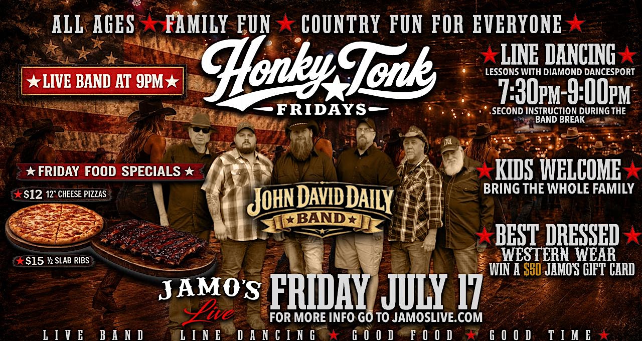 Honky Tonk Fridays | John David Daly & Line Dancing at 7:30pm @ Jamo’s Live at Jamo’s Live – Mokena, IL