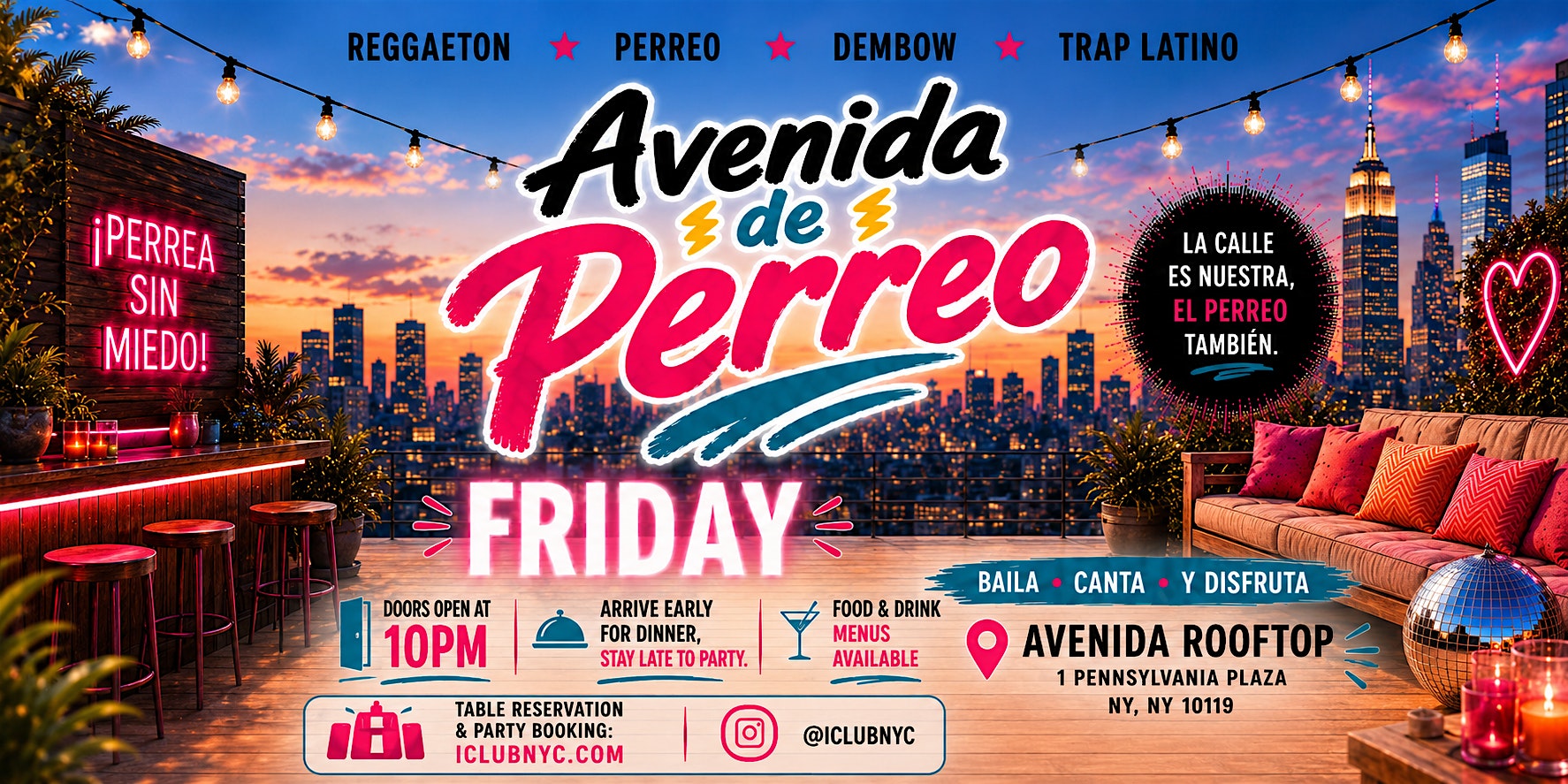 AVENIDA DE PERREO – Latin Reggaeton Rooftop Party at Avenida – New York, NY
