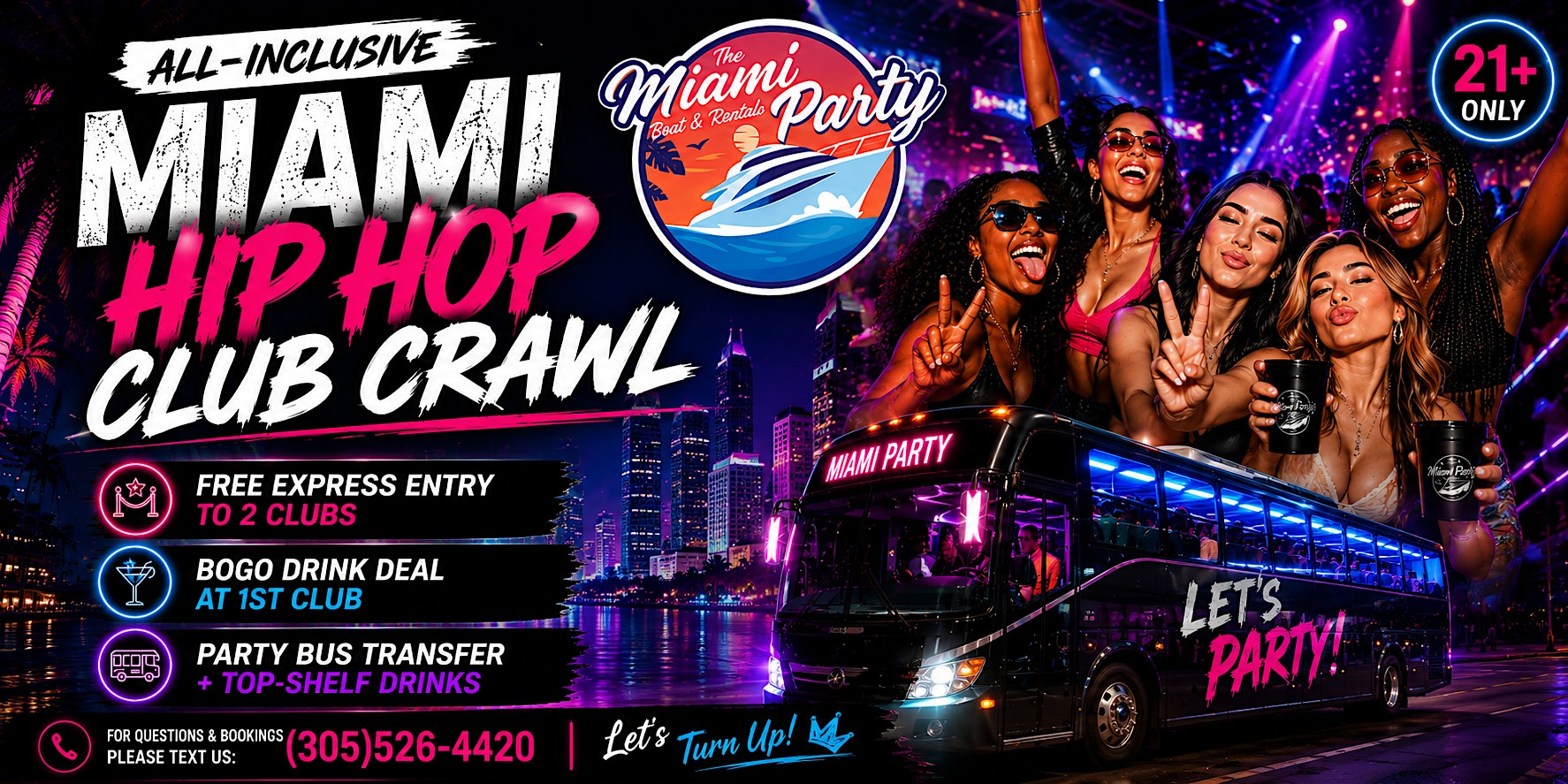 Miami’s #1 VIP Nightclub Crawl + Party Bus Experience | Free Drink Included at Ocean Drive – Miami Beach, FL