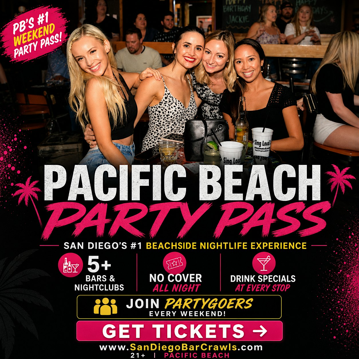 Pacific Beach Experience Party Pass 5+ CLUBS IN 1 NIGHT at Riptides – San Diego, CA