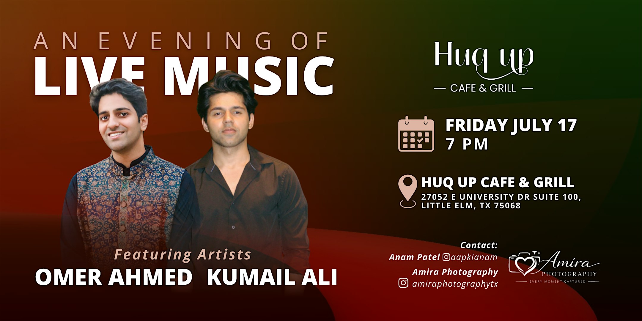 AN EVENING OF LIVE MUSIC at Huq Up – Little Elm, TX