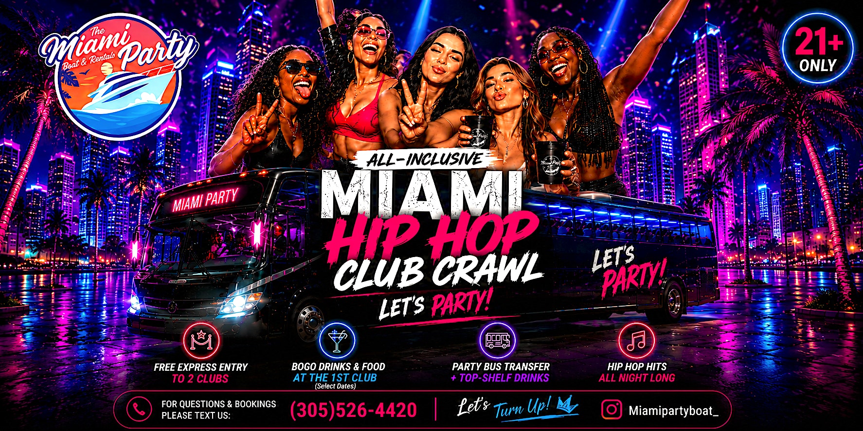 Miami Hip Hop Nightclub Crawl 2026 | Party Bus + VIP Access to 2 Clubs at Ocean Drive – Miami Beach, FL