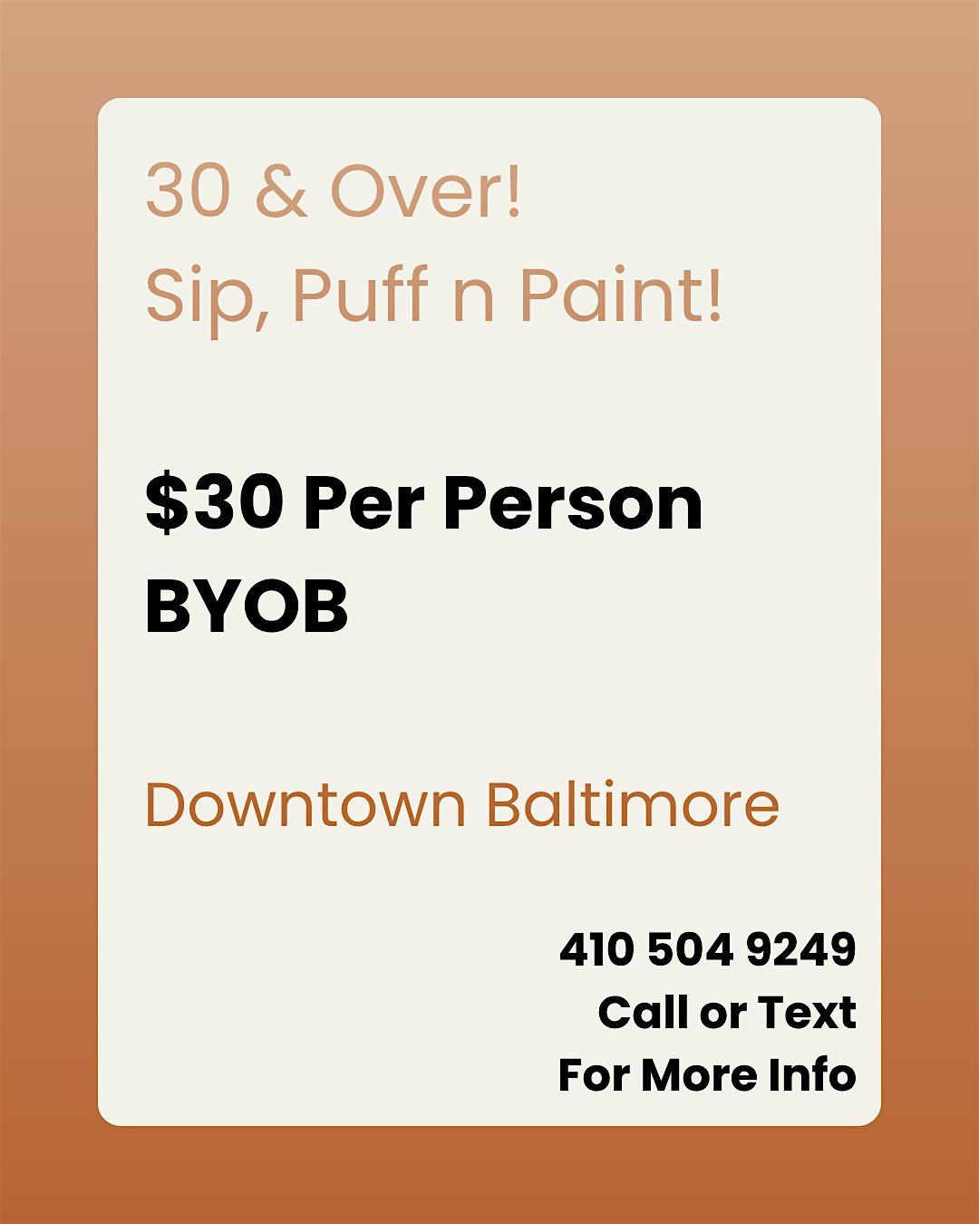 30 & Over! Sip, Puff n Paint @ Baltimore’s BEST Art Gallery!! at The Gallery About Nothing – Baltimore, MD