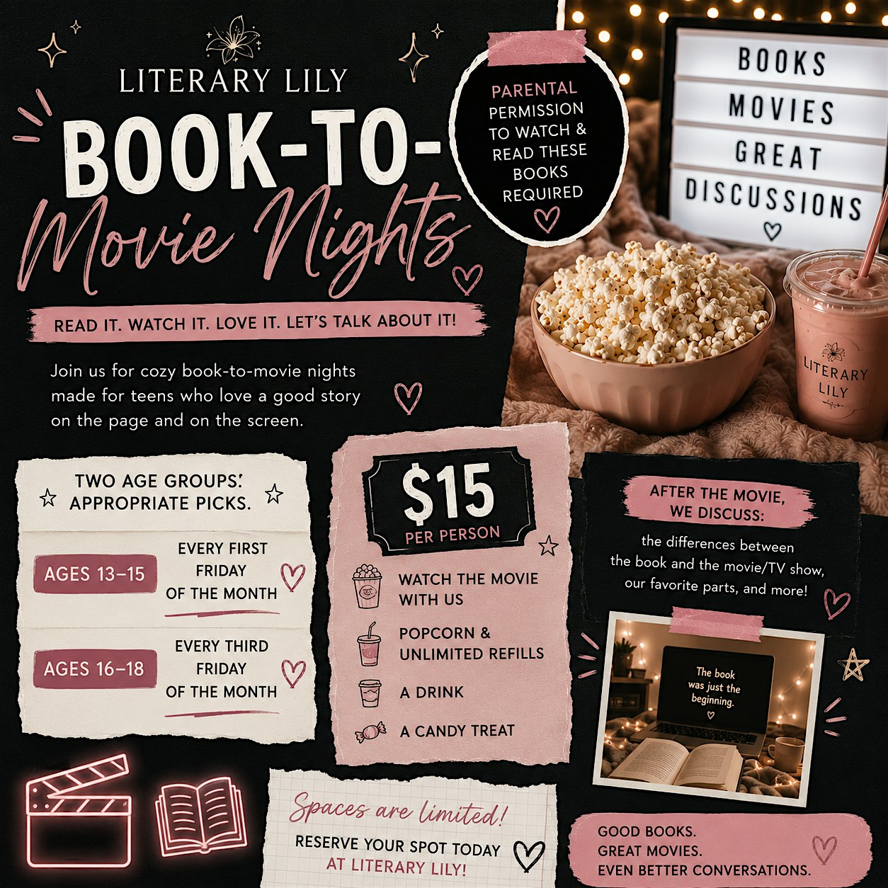 Teen Book-To-Movie Night Ages 16-18 at 1162 Grand Army of the Republic Hwy – Swansea, MA