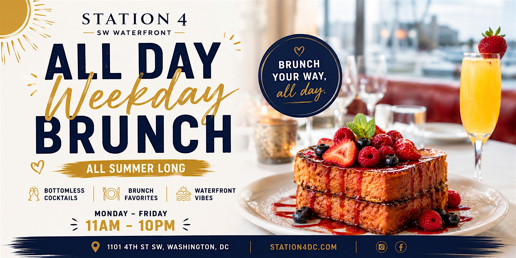 ALL-DAY WEEKDAY BOTTOMLESS BRUNCH at Station 4 Restaurant – Washington D.C., DC