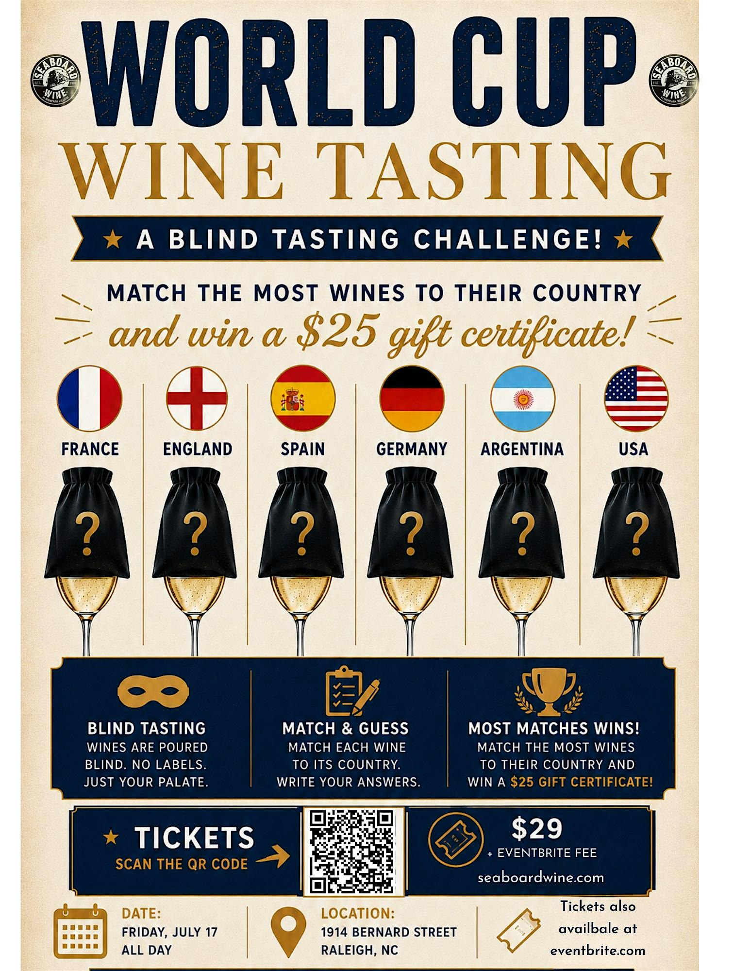 World Cup Wine Competition at Seaboard Wine at HighPark Village – Raleigh, NC