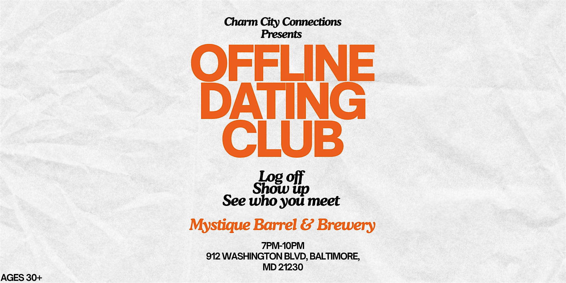 Offline Dating Club | Singles Night | Mystique Barrel & Brewing | Ages 30+ at Mystique Barrel Brewing and Lager House – Baltimore, MD