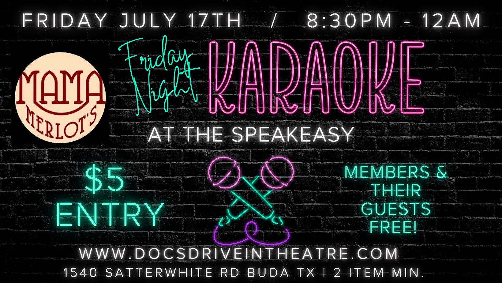 Friday Night Karaoke at the Speakeasy at Mama Merlot’s Speakeasy – Buda, TX