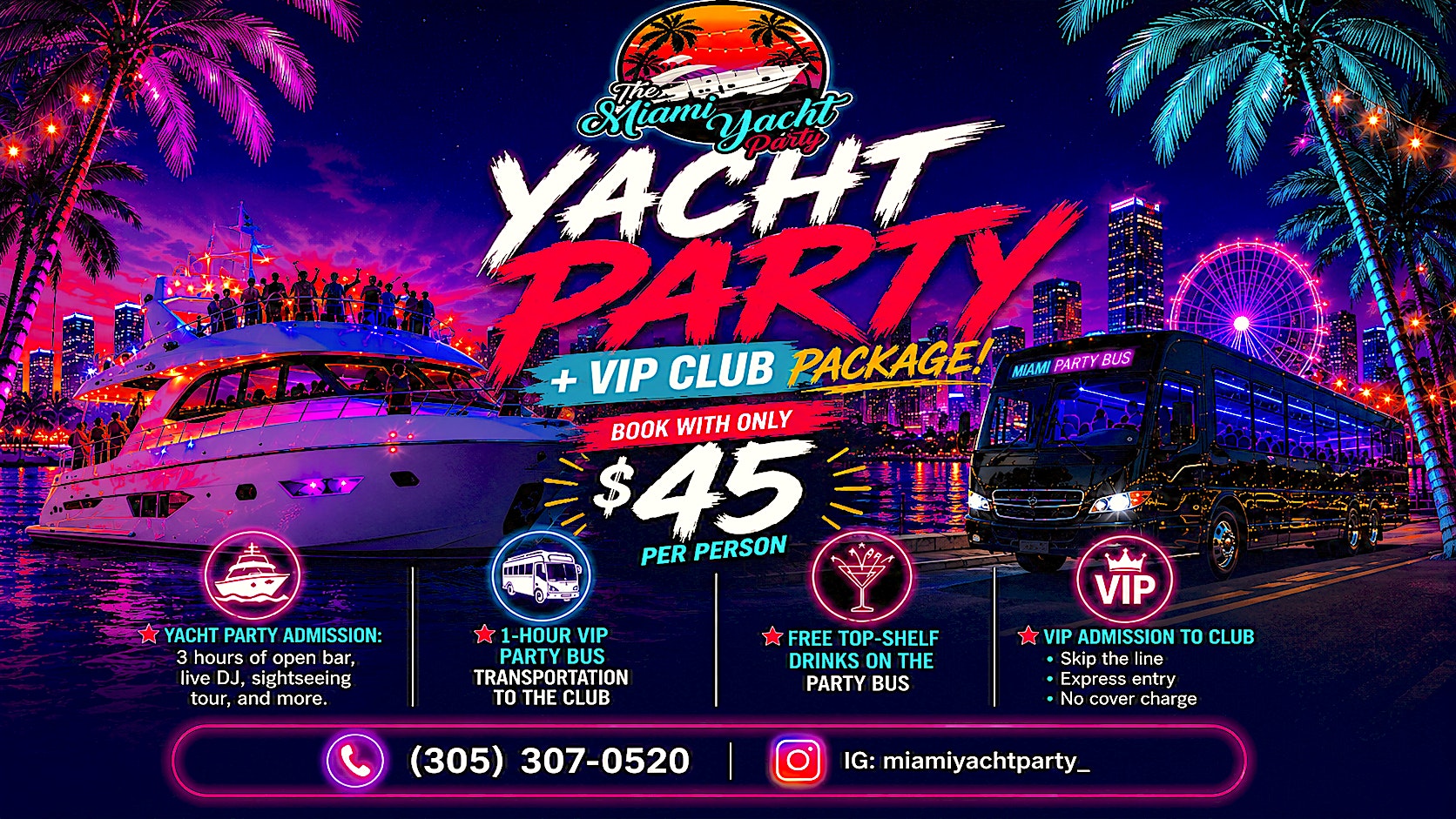 Yacht Party Miami & VIP Night-club Experience | Open Bar + Party Bus at Party Boat Miami – Yacht Party – Nightclubs – Party Bus – Miami, FL