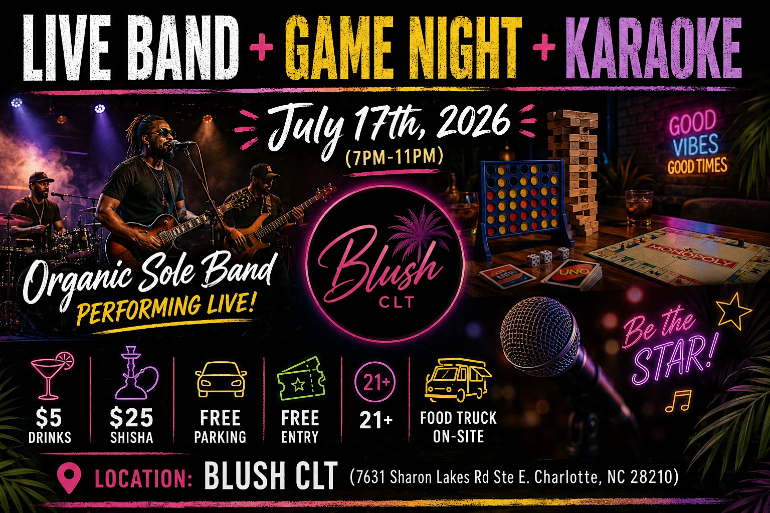 First Friday’s: Game Night + Live Music + Karaoke at Blush CLT – Charlotte, NC