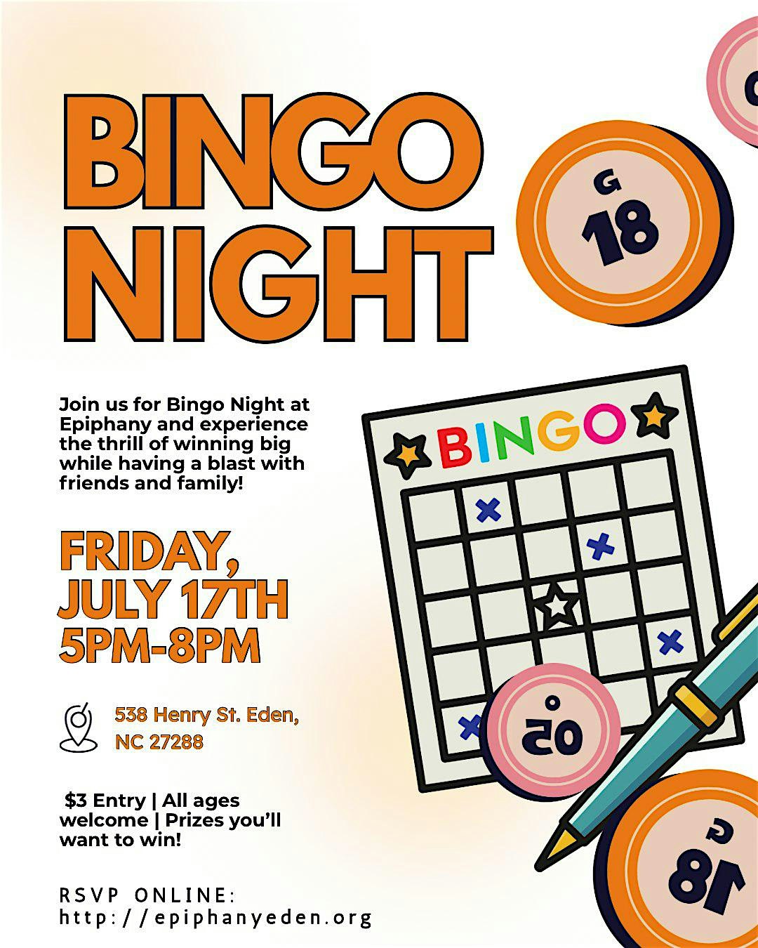 HOTDOGS AND BINGO NIGHT at Episcopal Church of the Epiphany – Eden, NC
