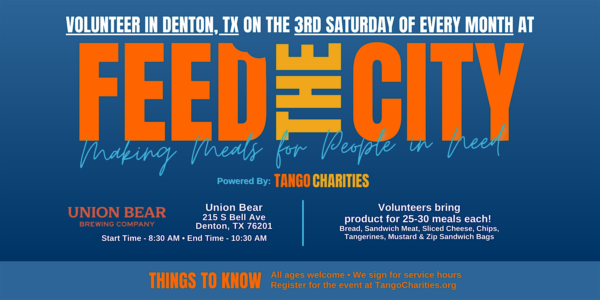 Feed The City Denton: Making Meals for People In Need at Union Bear Brewing Company – Denton – Denton, TX