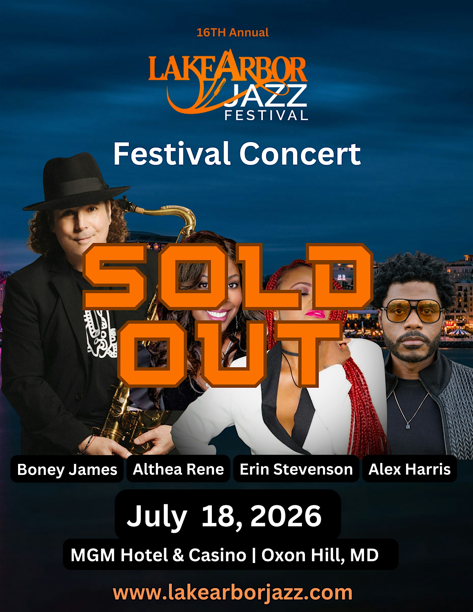 SOLD OUT – Lake Arbor Jazz Festival Concert at MGM National Harbor – Oxon Hill, MD