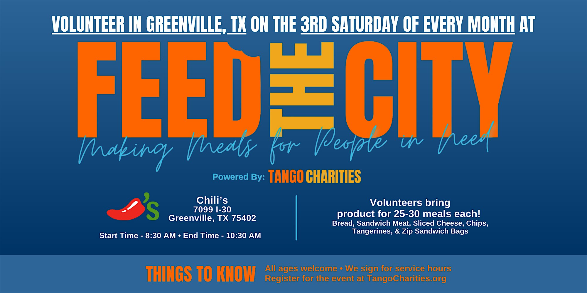 Feed The City Greenville: Making Meals for People In Need at Chili’s Grill & Bar – Greenville, TX