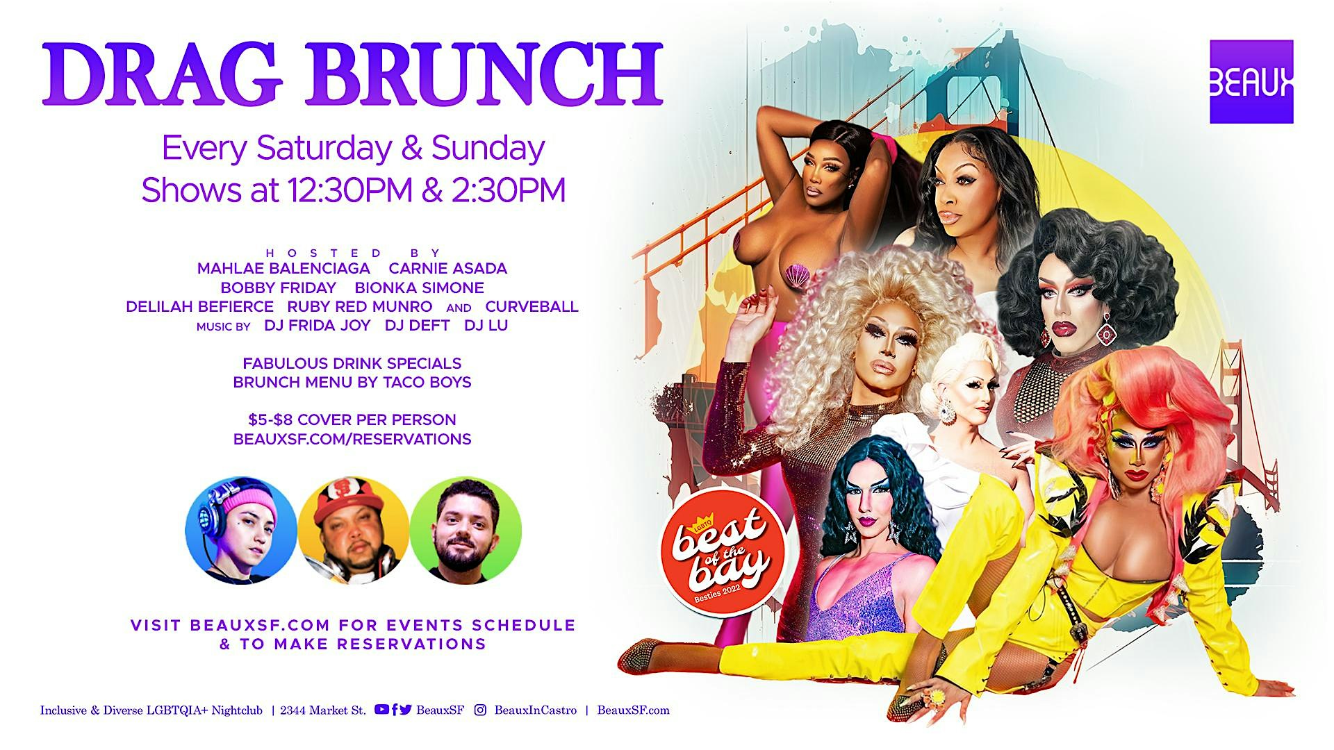 Weekend Drag Brunches @ Beaux in the Castro at Beaux – San Francisco, CA