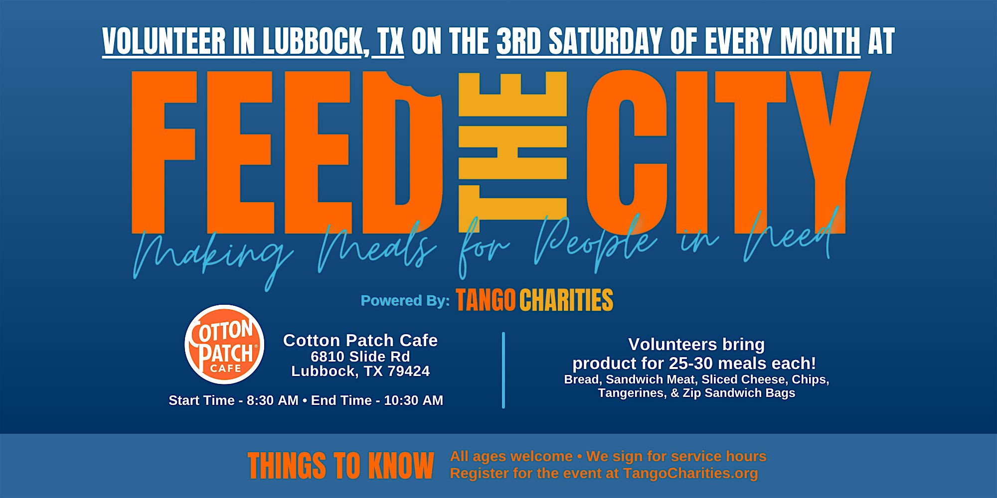 Feed The City Lubbock: Making Meals for People In Need at Cotton Patch Cafe – Lubbock, TX