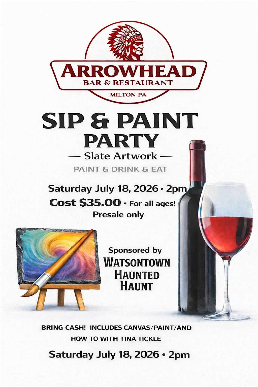 Sip and paint Party at Arrowhead Bar & area – Milton, PA