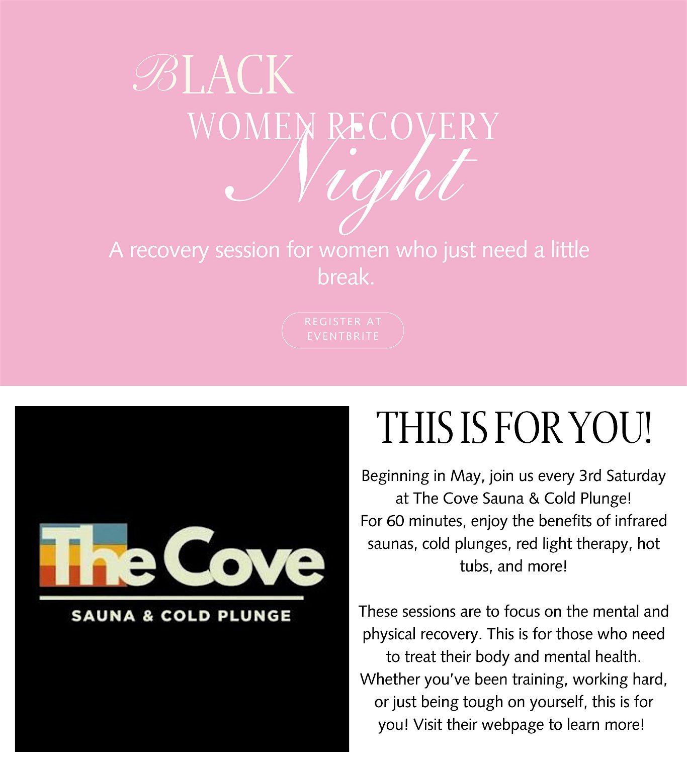 Black Women Recovery Night at The Cove Sauna and Cold Plunge – Denver, CO