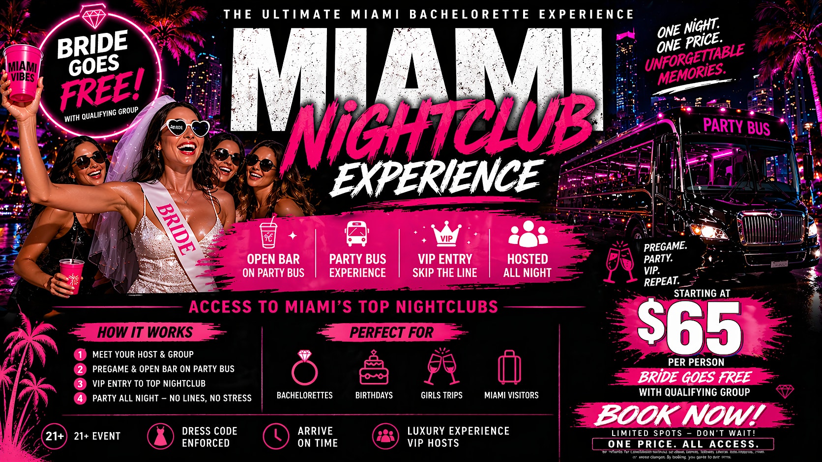 Bride Goes FREE |Miami Party Bus + Open Bar + VIP Entry at Meet up @ VOODOO LOUNGE – Miami Beach, FL