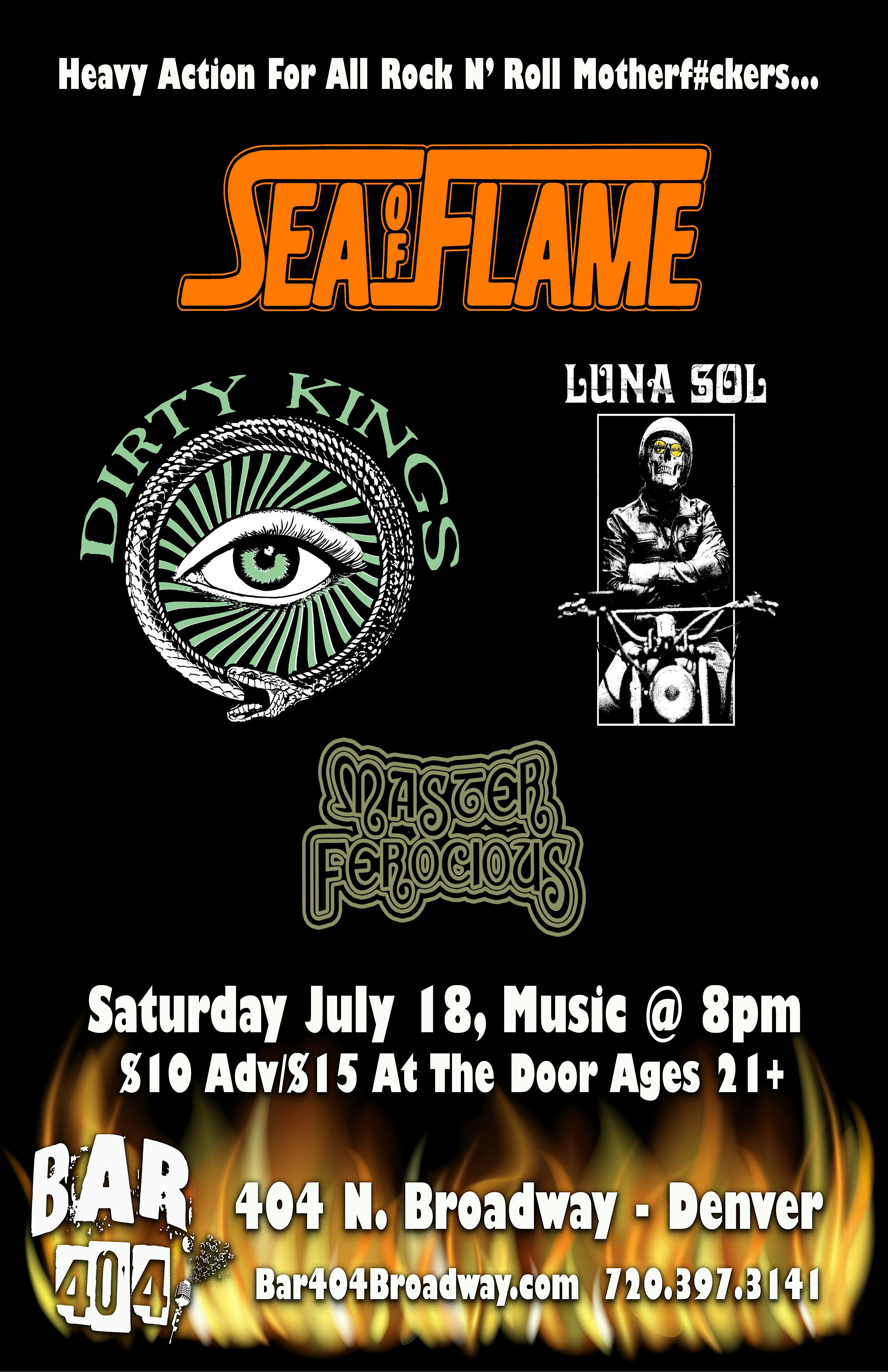 Night of Heavy…Sea of Flame, Dirty Kings, Luna Sol & Master Ferocious! at Bar 404 – Denver, CO