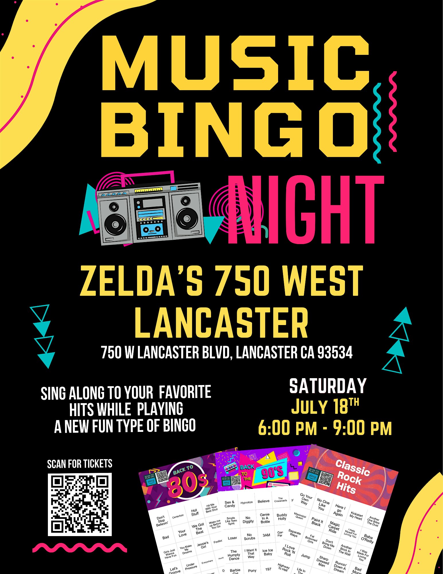 Music Bingo Night @ Zelda’s 750 West in Lancaster at Zelda’s 750 West – Lancaster, CA