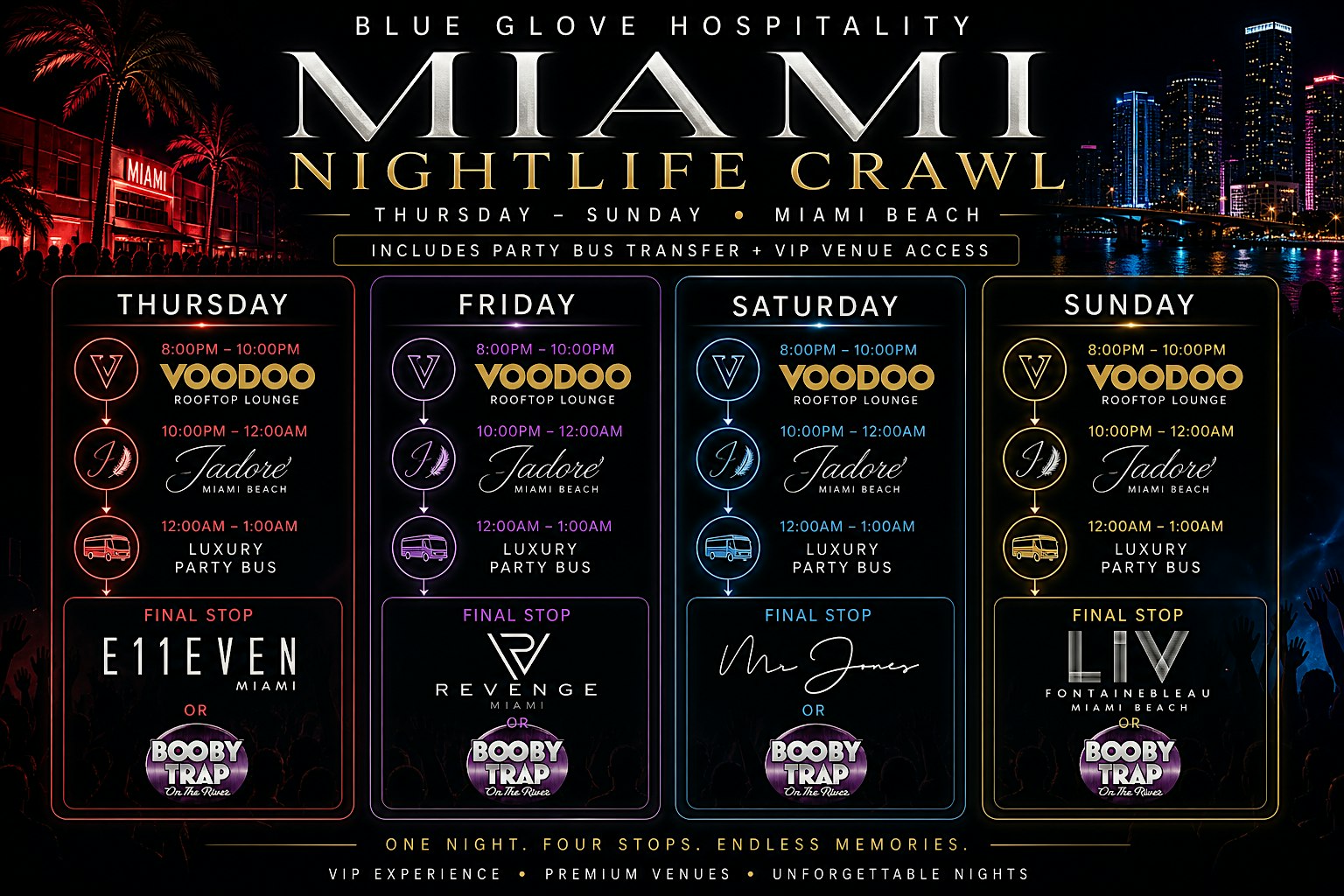 Blue Glove Presents: #1 OFFICIAL MIAMI CLUB CRAWL+PARTY BUS EXPERIENCE 2026 at Voodoo Lounge & Rooftop – Miami Beach, FL