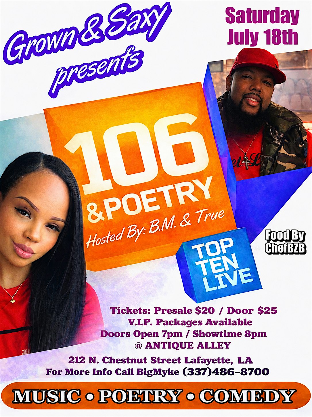 Grown & Saxy’s 106 & Poetry at Antique Alley – Lafayette, LA